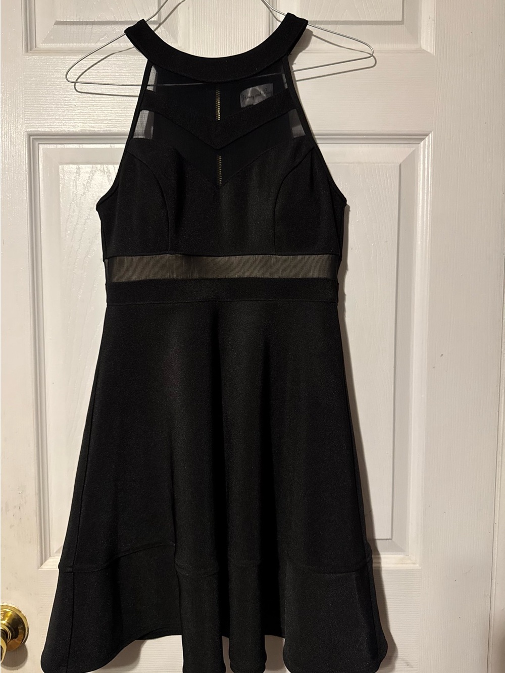 Honey & Rosie Fit & Flare Dress Womens S Black Mesh Accents Halter Neck Padded
